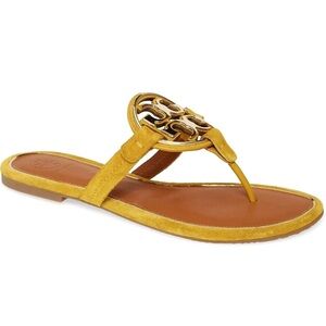 💛 Tory Burch Metal Miller Suede Thong Sandal Gold FinchYellow,Sz 9,Box & Dustbag